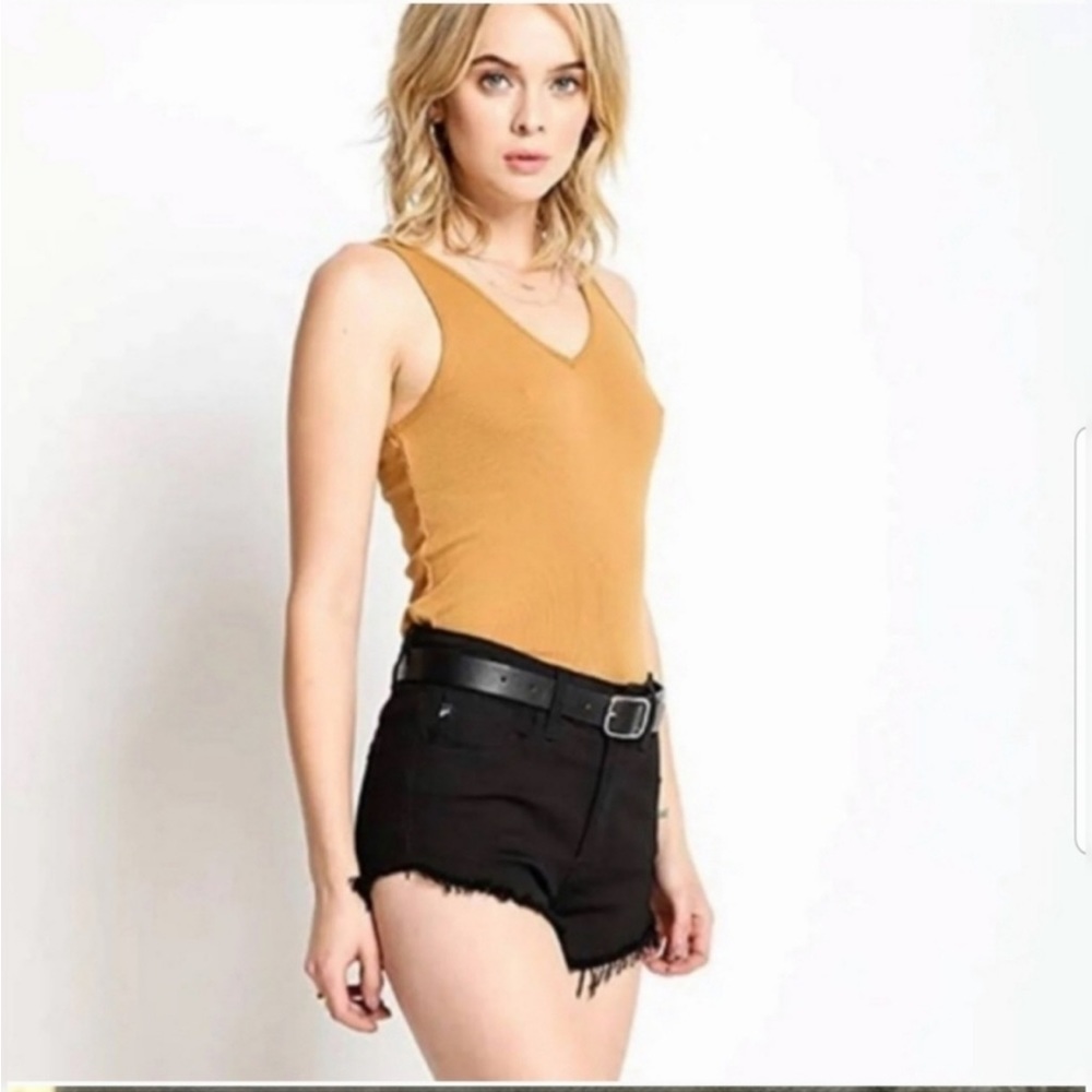 KANCAN Frayed Hem Black Denim Shorts